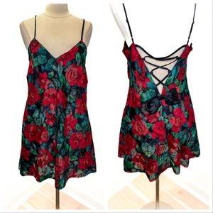 Vintage y2k floral nightie victoria secret gold label size medium lace up bow
